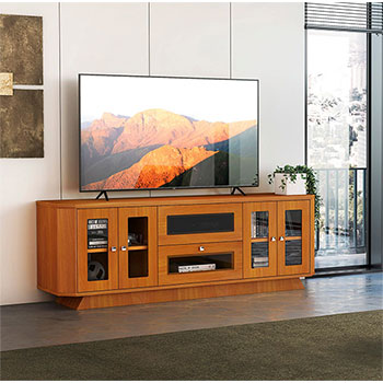  Furnitech FT71CRCLC Transitional TV Stand Media Console up to 80" TV'S in Light Cherry Finish.