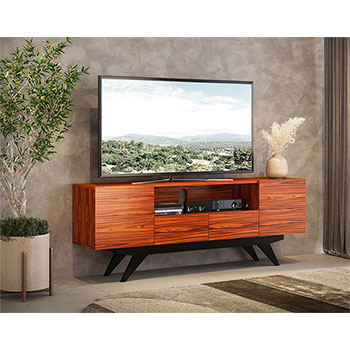 Furnitech FT78PF TV Stand up to 90" TV's in Brazilian Cherry finish with black matte finish legs.