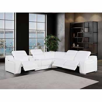 Global United Furniture 1116 sectional, 6 pieces with 3-Power Recliners and 1-Console in White color 1116-WHITE-3PWR-6PC