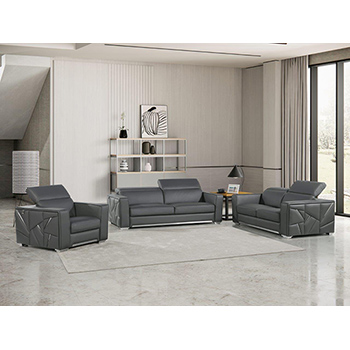 Global United Furniture 1120 Top Grain Genuine Italian Leather 3 Piece Sofa Set in Dark Gray color. 1120-3pcs-dark-gray