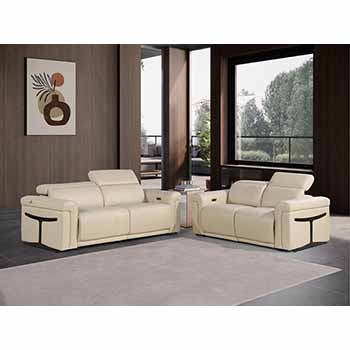 Global United Furniture 1126 Power Reclining Italian Leather 2 piece Sofa Set in Beige color. 1126-2pcs-beige