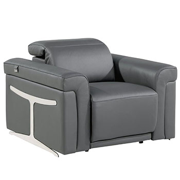 Global United Furniture 1126 Top Grain Power Reclining Italian Leather Chair in Dark Gray color. 1126-dark-gray-chair