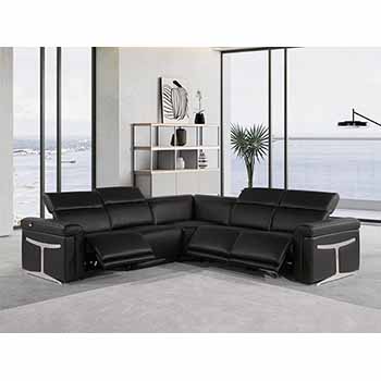 Global United Furniture 1126 sectional, 5 pieces with 3-Power Recliners in Black color 1126-BLACK-3PWR-5PC