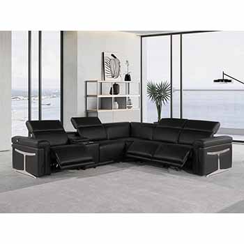 Global United Furniture 1126 sectional, 6 pieces with 3-Power Recliners and 1-Console in Black color 1126-BLACK-3PWR-6PC