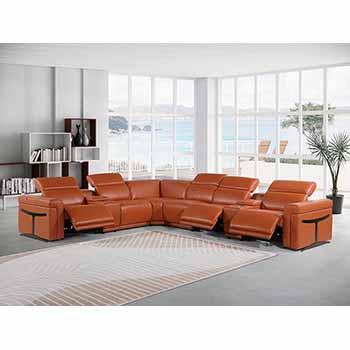 Global United Furniture 1126 sectional, 8 pieces with 3-Power Recliners and 2-Consoles in Camel color 1126-CAMEL-3PWR-8PC