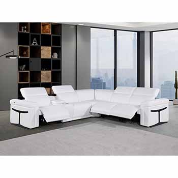 Global United Furniture 1126 sectional, 6 pieces with 3-Power Recliners and 1-Console in White color 1126-WHITE-3PWR-6PC