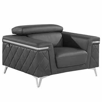 Global United Furniture 1140 Genuine Italian Leather Chair in Dark Gray color.  1140-dark-gray-chair