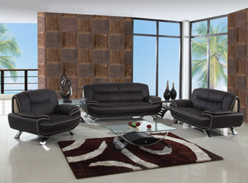 Global United Furniture 405 Leather Match 3PC Sofa Set in Brown color.