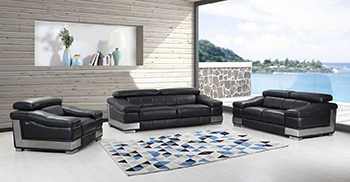 Global United Furniture 415 Genuine Italian Leather 3PC Sofa Set in Black color.