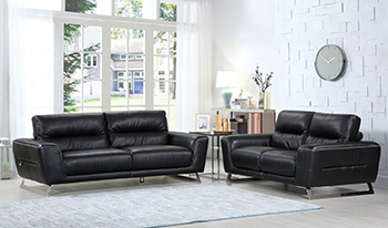 Global United Furniture 485 Genuine Italian Leather 2PC Sofa Set in Black color.