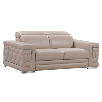 Global United 692 - Beige Loveseat Genuine Italian Leather Sofa.