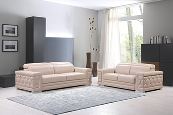 Global United Furniture 692 Genuine Italian Leather 2PC Sofa Set in Beige color.