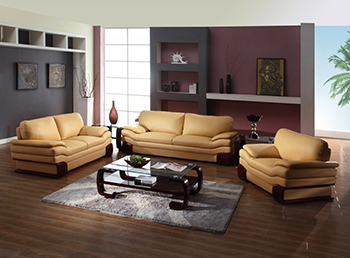 Global United Furniture 728 Leather Match 3PC Sofa Set in Beige color.