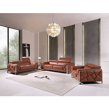 Global United 903- Genuine Italian Leather 3PC Sofa Set in Camel color.