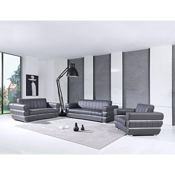 Global United 904- Genuine Italian Leather 3PC Sofa Set in Dark Gray color.