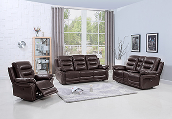 Global United 9392 - Leather Air 3PC Sofa Set with Console Loveseat in Brown color.