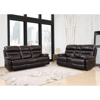 Global United Furniture 9442 Brown Leather Air 2PC Sofa and Loveseat Set.