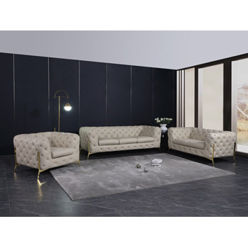 Global United Furniture 970 Genuine Italian Leather 3 Piece Sofa Set in Beige color.