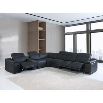 Global United 9762 Genuine Italian Leather 3-Power Reclining 7PC Sectional with 1-Console in Black color.