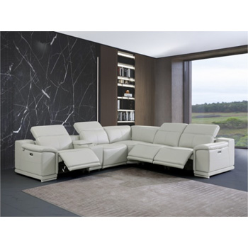 Global United 9762 Genuine Italian Leather 3-Power Reclining 6PC Sectional with 1-Console in Light Gray color.
