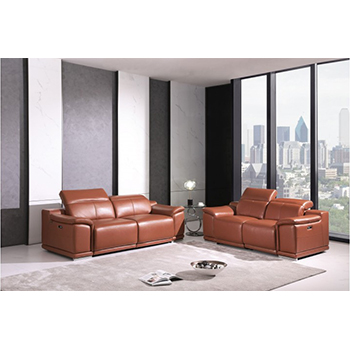 Global United 9762- Genuine Italian Leather 2PC Power Recycling Sofa Set in Camel color.