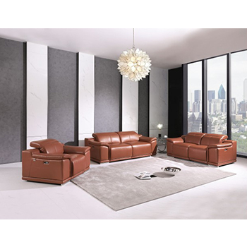 Global United 9762- Genuine Italian Leather 3PC Power Recycling Sofa Set in Camel color.