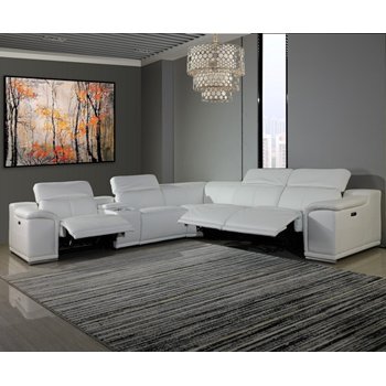 Global United Furniture 9762 White Genuine Italian Leather 3-Power Reclining 6PC Sectional with 1-Console.