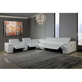  Global United Furniture 9762 - White 4-Power Reclining 7PC Sectional with 1-Console