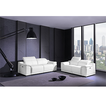 Global United 9762- Genuine Italian Leather 2PC Power Recycling Sofa Set in White color.