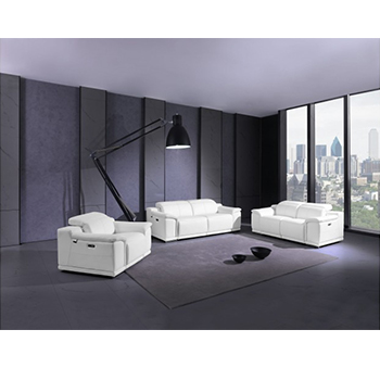 Global United 9762- Genuine Italian Leather 3PC Power Recycling Sofa Set in White color.