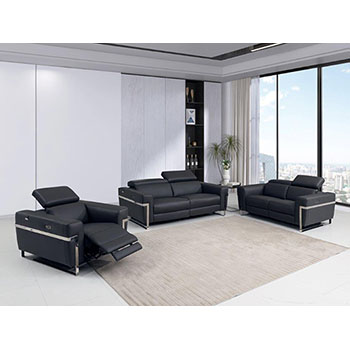 Global United Furniture 990 Power Reclining Italian Leather 3 piece Sofa Set in Dark Gray color.  990-3pcs-dark-gray