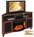 Furnitech FT61SCCFB – 61" TV Corner Console with 25" Electric Fireplace in Dark Cherry.