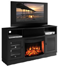 Furnitech FT64CFB – 64" Contemporary TV Console with 25" Curved Fireplace in Matt Black.