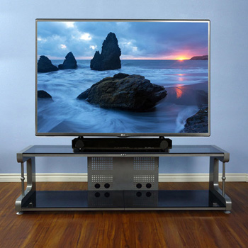 VTI 20864 - 20800 Series TV Stand up to 80" TVs with Silver Frame and Black Glass.