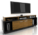 Modloft Function Milano TV Stand up to 70" TVs in Imbuia-Black finish.