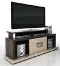 Modloft Function Vector TV Stand up to 65" TVs in Tobacco-Maple finish.