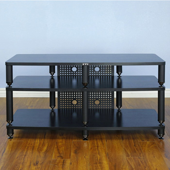  VTI 35444 - 35000 Series Professional Audio Video TV Stand up to 60" TVs with Black Poles and Black Shelves.