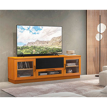 Furnitech FT72CCLC Contemporary TV Stand Media Console up to 80" TV'S in Light Cherry Finish.