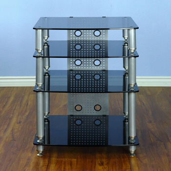 VTI 36664 - 4 Shelf Professional Audio Rack in Gray Silver frame and Black Glass.
