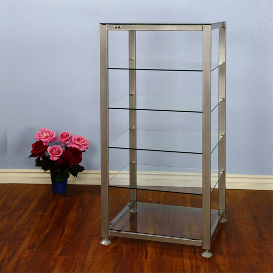 VTI EGR406S - 6 Shelf Audio Rack with Gray Silver frame and Clear Glass.
