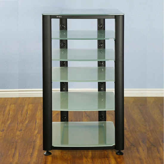 VTI HGR406BF - 6 Shelf Audio Rack with Black Poles and Frosted Glass. 
