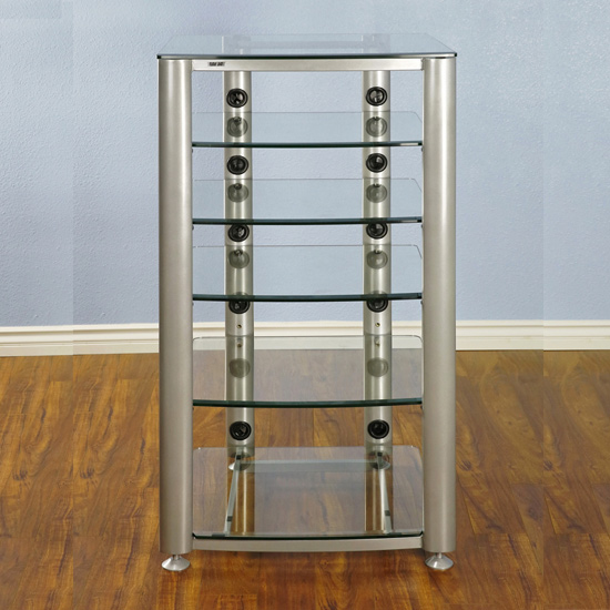 VTI HGR406S - 6 Shelf Audio Rack with Silver frame and Clear Glass.