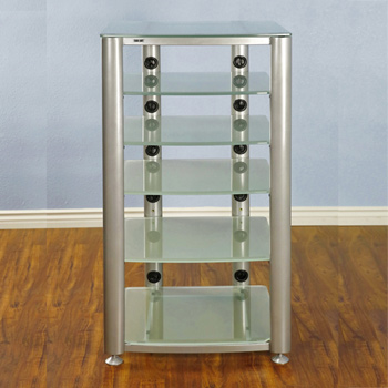VTI HGR406SF - 6 Shelf Audio Rack with Silver frame and Frosted Glass.