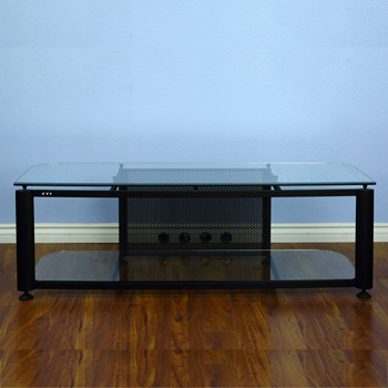 VTI HGR60B Series TV Stand up to 65" TVs with Black Frame and Clear glass.