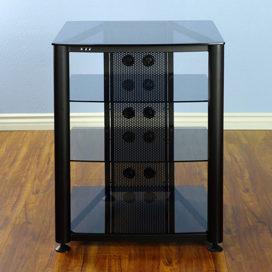 VTI RGR404BB - 4 Shelf Audio Rack with Black frame and Black Glass.
