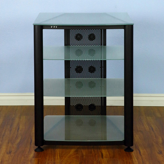 VTI RGR404BF - 4 Shelf Audio Rack with Black frame and Frosted Glass.
