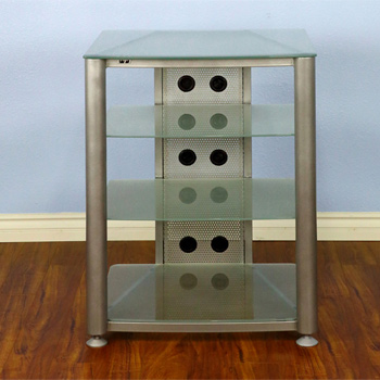 VTI RGR404SF - 4 Shelf Audio Rack with Gray Silver frame and Frosted Glass.