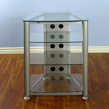 VTI RGR404SW - 4 Shelf Audio Rack with Gray Silver frame and Clear Glass.