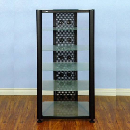 VTI RGR406BF - 6 Shelf Audio Rack with Black frame and Frosted Glass.