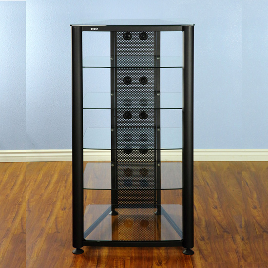 VTI RGR406BW - 6 Shelf Audio Rack with Black frame and Clear Glass.